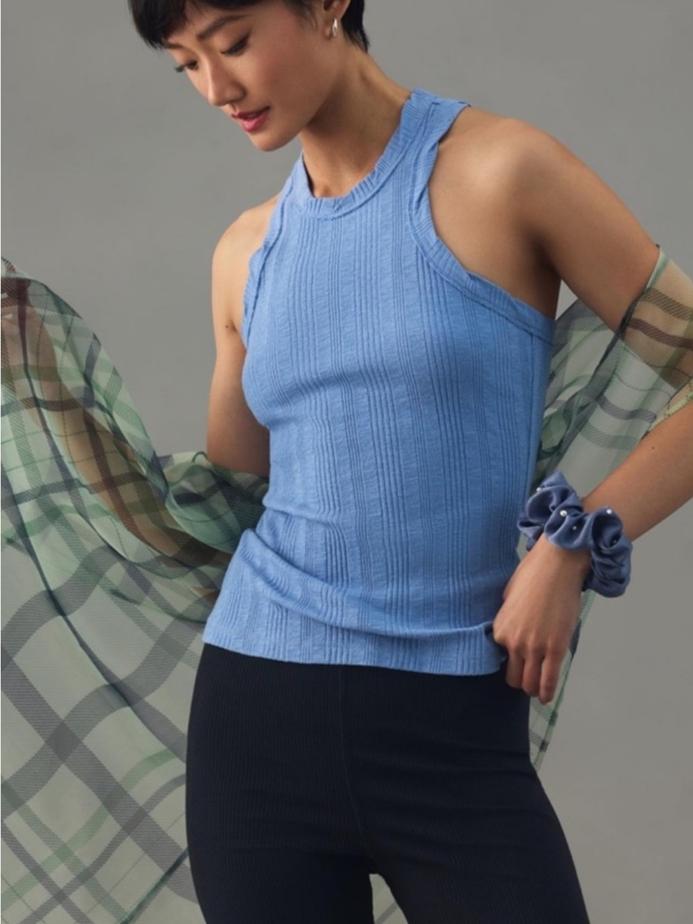 Anthropologie PILCRO Light Blue Ribbed Sleeveless Tank Top Size XS